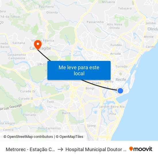 Metrorec - Estação Central Recife to Hospital Municipal Doutor Aristeu Chaves map