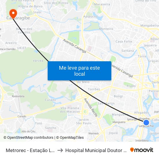 Metrorec - Estação Largo Da Paz to Hospital Municipal Doutor Aristeu Chaves map