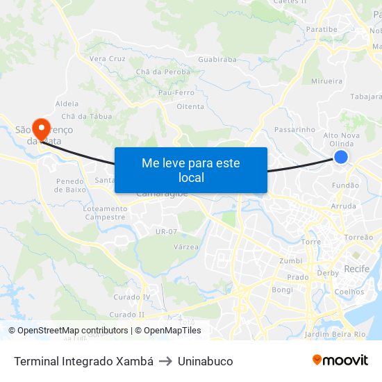 Terminal Integrado Xambá to Uninabuco map