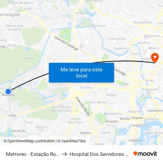 Metrorec - Estação Rodoviária (Tip) to Hospital Dos Servidores Do Estado - Hse map