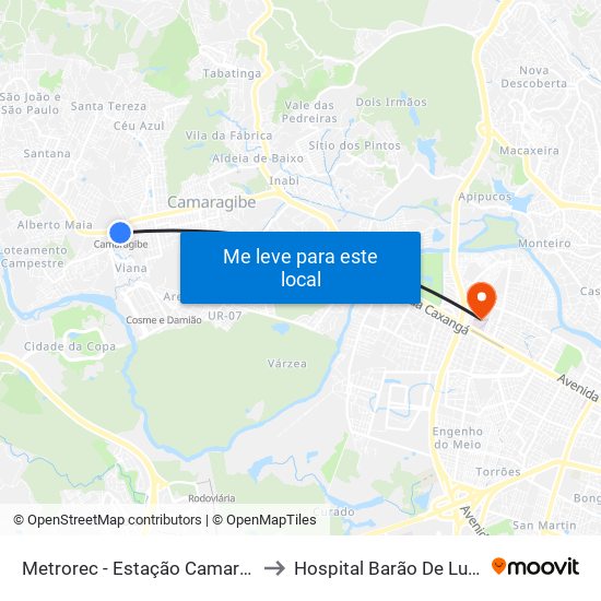 Metrorec - Estação Camaragibe to Hospital Barão De Lucena map