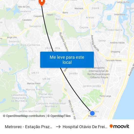 Metrorec - Estação Prazeres to Hospital Otávio De Freitas map