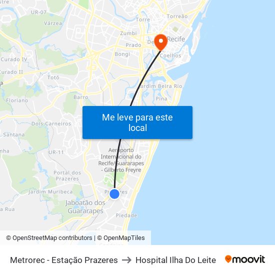 Metrorec - Estação Prazeres to Hospital Ilha Do Leite map