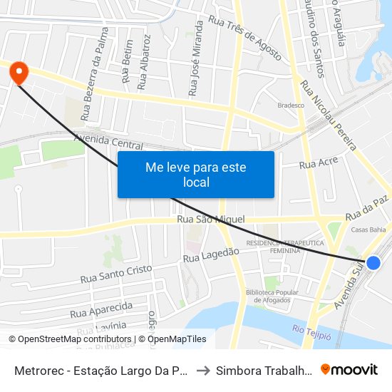 Metrorec - Estação Largo Da Paz to Simbora Trabalhar map