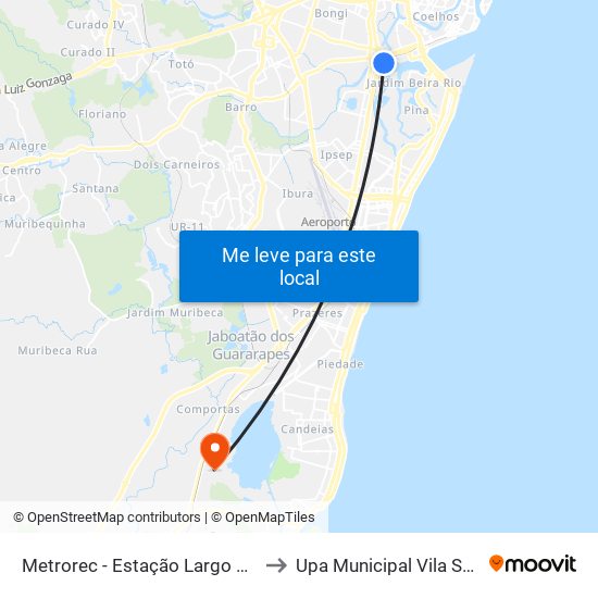 Metrorec - Estação Largo Da Paz to Upa Municipal Vila Sotave map