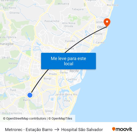 Metrorec - Estação Barro to Hospital São Salvador map