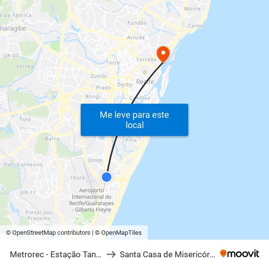 Metrorec - Estação Tancredo Neves to Santa Casa de Misericórdia do Recife map