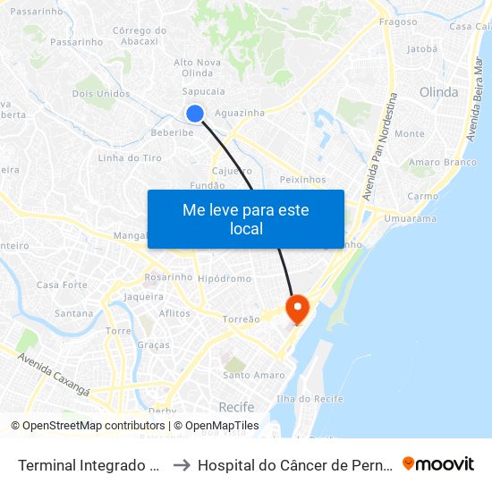 Terminal Integrado Xambá to Hospital do Câncer de Pernambuco map