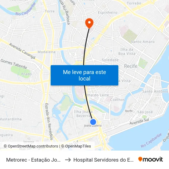 Estação Joana Bezerra - Metrorec to Hospital Servidores do Estado - Ipsep map