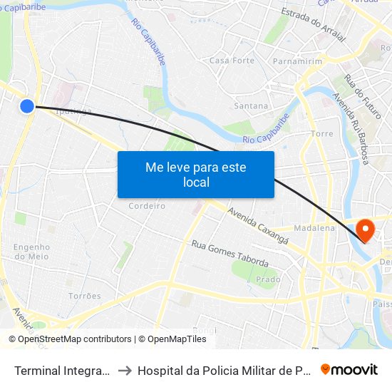 Terminal Integrado Cdu to Hospital da Policia Militar de Pernambuco map