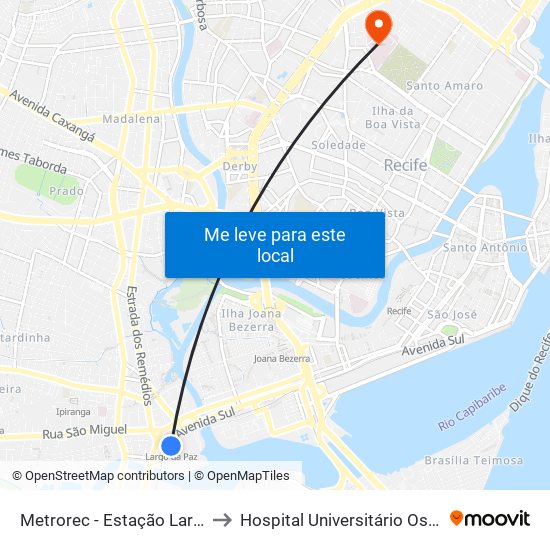 Metrorec - Estação Largo Da Paz to Hospital Universitário Oswaldo Cruz map