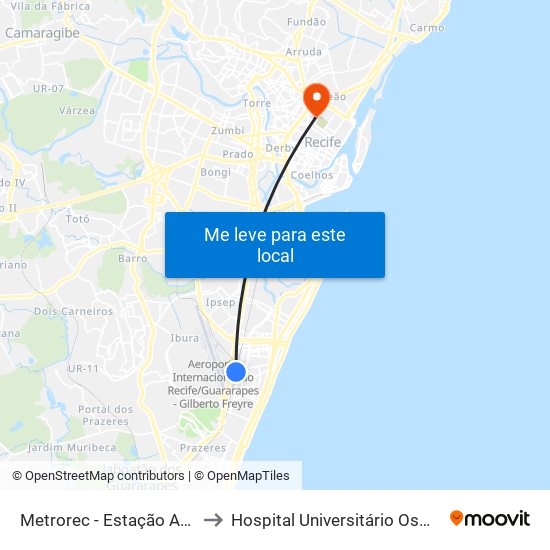 Metrorec - Estação Aeroporto to Hospital Universitário Oswaldo Cruz map