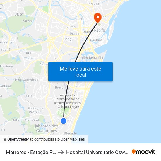 Metrorec - Estação Prazeres to Hospital Universitário Oswaldo Cruz map