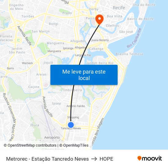 Metrorec - Estação Tancredo Neves to HOPE map