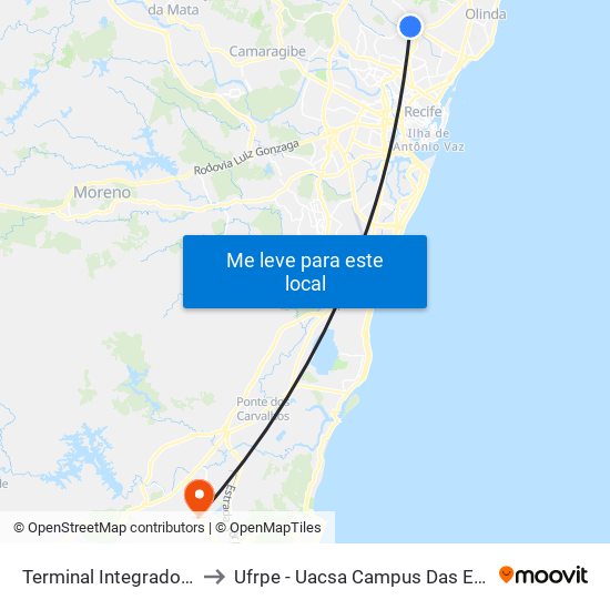 Terminal Integrado Xambá to Ufrpe - Uacsa Campus Das Engenharias map