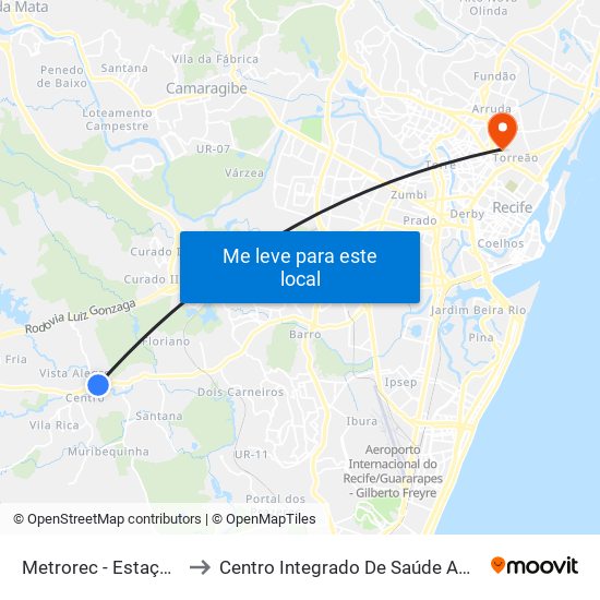 Metrorec - Estação Jaboatão to Centro Integrado De Saúde Amaury De Medeiros map