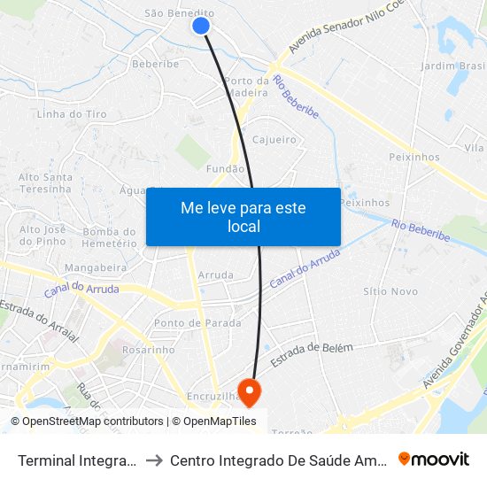 Terminal Integrado Xambá to Centro Integrado De Saúde Amaury De Medeiros map