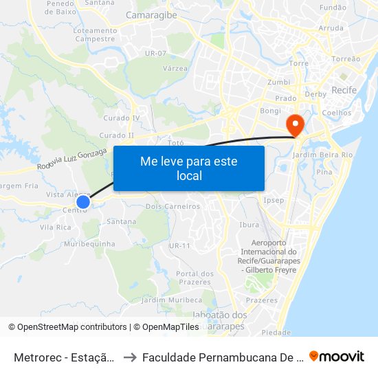 Metrorec - Estação Jaboatão to Faculdade Pernambucana De Ensino Superior map