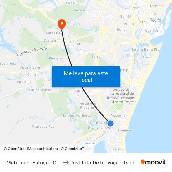 Metrorec - Estação Cajueiro Seco to Instituto De Inovação Tecnológica Iit / Upe map