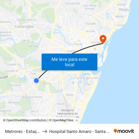 Metrorec - Estação Coqueiral to Hospital Santo Amaro - Santa Casa De Misericordia map