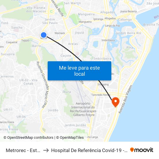 Metrorec - Estação Barro to Hospital De Referência Covid-19 - Unidade Boa Viagem map