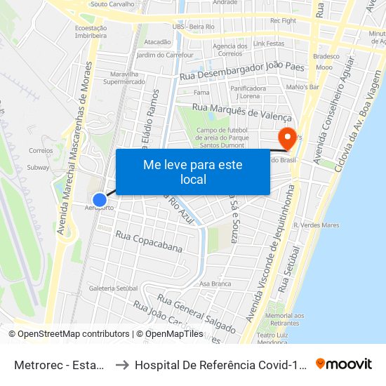 Metrorec - Estação Aeroporto to Hospital De Referência Covid-19 - Unidade Boa Viagem map