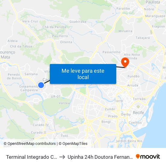 Terminal Integrado Camaragibe to Upinha 24h Doutora Fernanda Wanderley map
