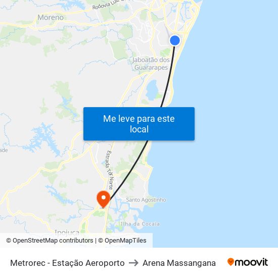 Metrorec - Estação Aeroporto to Arena Massangana map