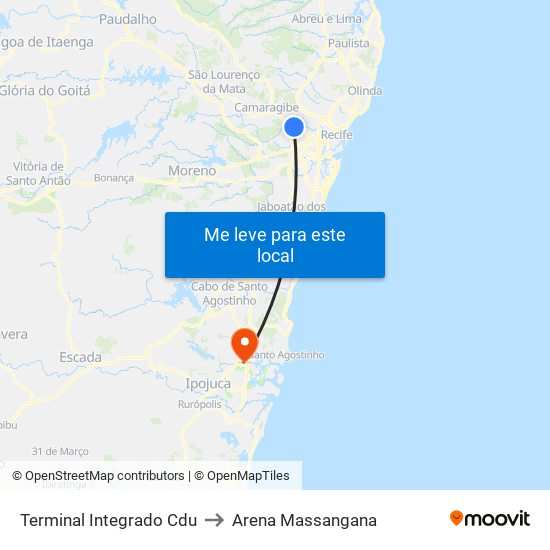 Terminal Integrado Cdu to Arena Massangana map