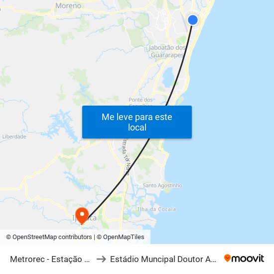 Metrorec - Estação Tancredo Neves to Estádio Muncipal Doutor Antônio Dourado Neto map