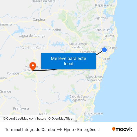 Terminal Integrado Xambá to Hjmo - Emergência map