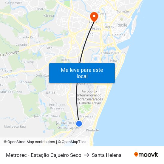 Metrorec - Estação Cajueiro Seco to Santa Helena map