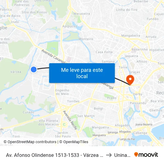 Av. Afonso Olindense 1513-1533 - Várzea Recife - Pe Brasil to Uninassau map