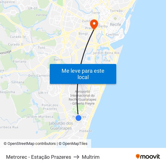 Metrorec - Estação Prazeres to Multrim map