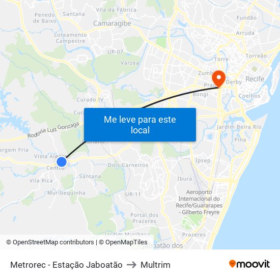 Metrorec - Estação Jaboatão to Multrim map
