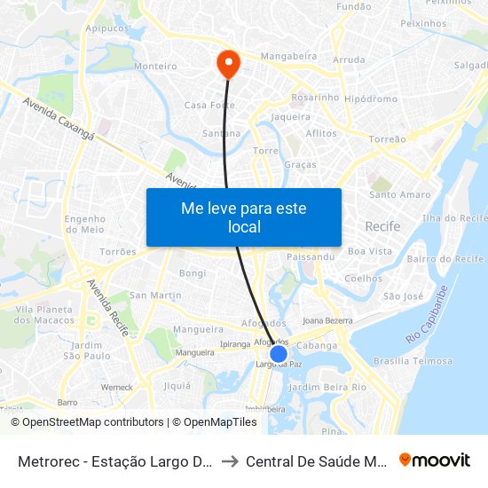 Metrorec - Estação Largo Da Paz to Central De Saúde Mental map