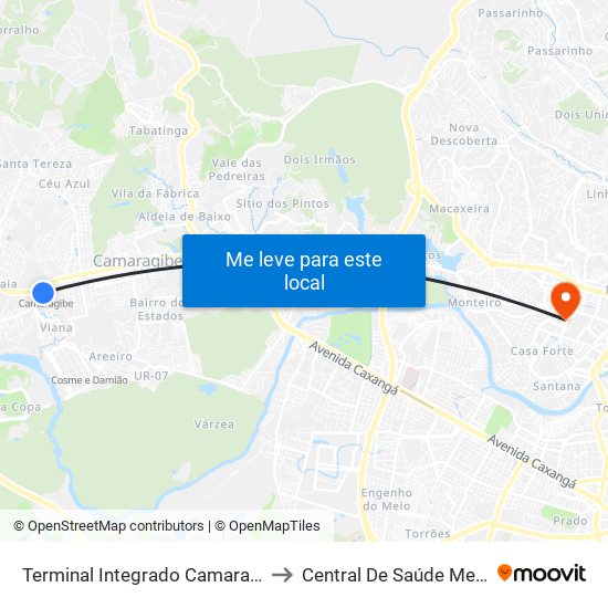 Terminal Integrado Camaragibe to Central De Saúde Mental map