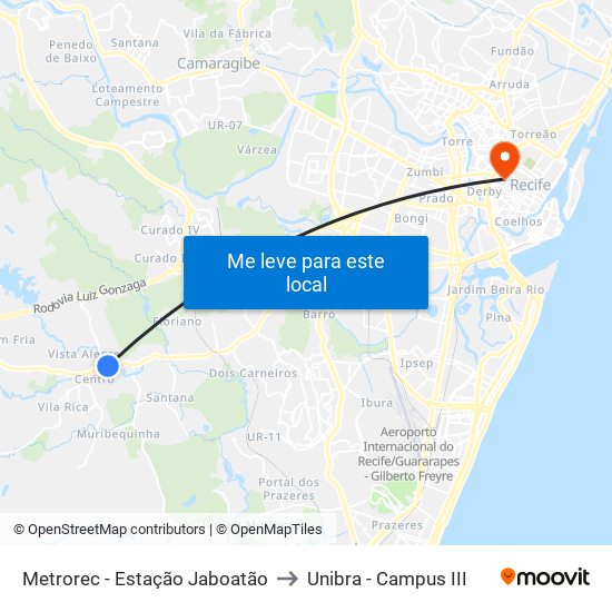 Metrorec - Estação Jaboatão to Unibra - Campus III map