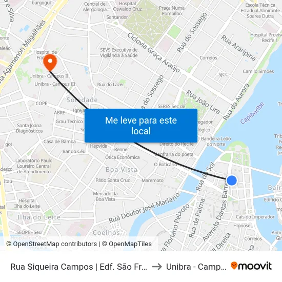 Rua Siqueira Campos | Edf. São Francisco to Unibra - Campus II map