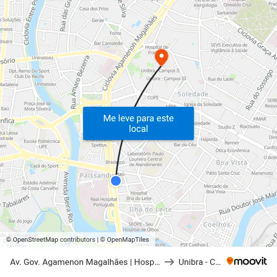Av. Gov. Agamenon Magalhães | Hospital Hapvida - Pista Local to Unibra - Campus II map