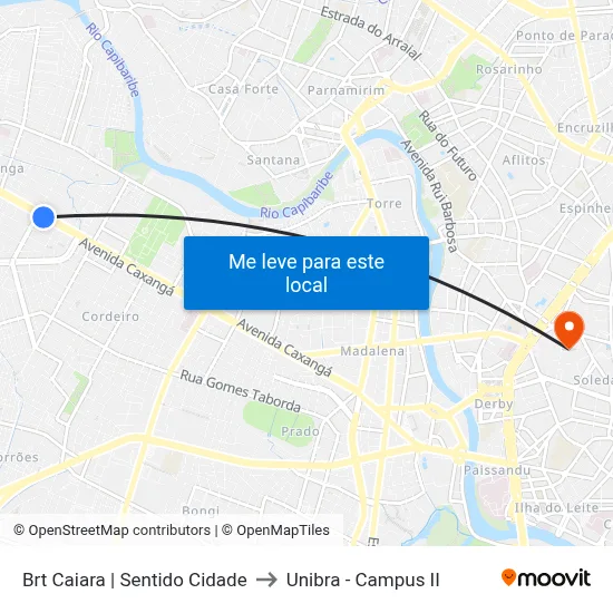 Brt Caiara | Sentido Cidade to Unibra - Campus II map