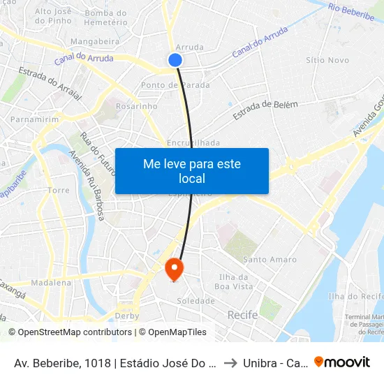 Av. Beberibe, 1018 | Estádio José Do Rego Maciel (Oeste) to Unibra - Campus II map