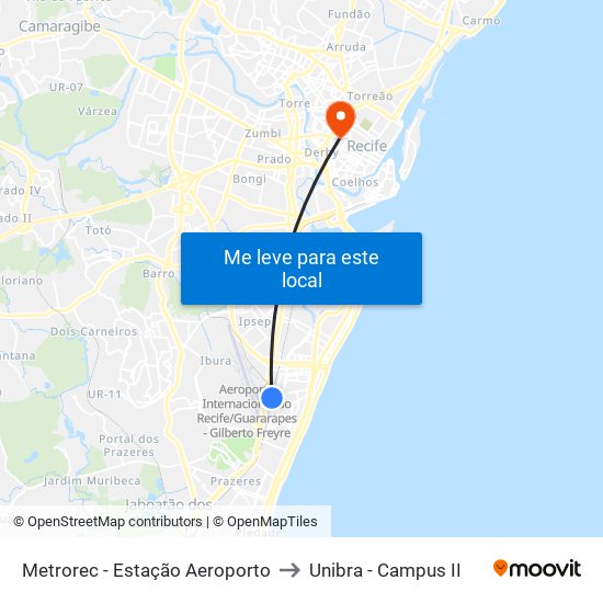 Metrorec - Estação Aeroporto to Unibra - Campus II map