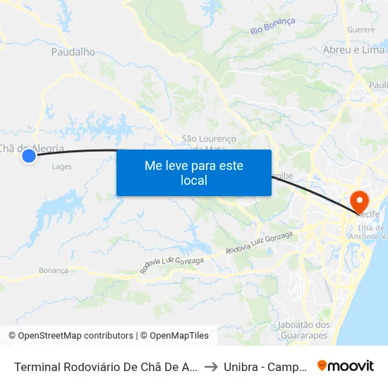 Terminal Rodoviário De Chã De Alegria to Unibra - Campus II map