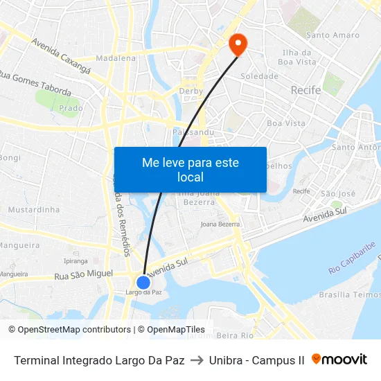Terminal Integrado Largo Da Paz to Unibra - Campus II map