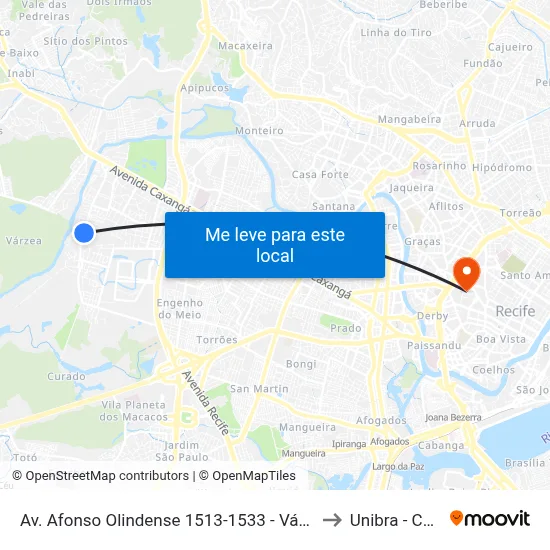 Av. Afonso Olindense 1513-1533 - Várzea Recife - Pe Brasil to Unibra - Campus II map