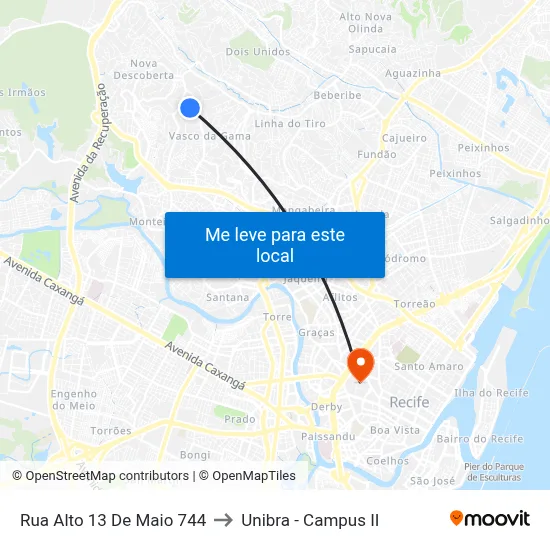 Rua Alto 13 De Maio 744 to Unibra - Campus II map