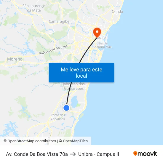 Av. Conde Da Boa Vista 70a to Unibra - Campus II map