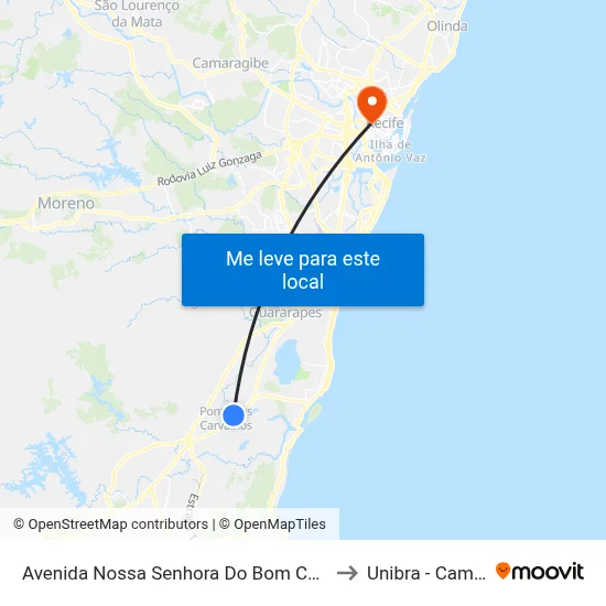 Avenida Nossa Senhora Do Bom Conselho 128 to Unibra - Campus II map