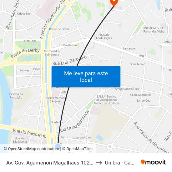 Av. Gov. Agamenon Magalhães 102 - Pista Local to Unibra - Campus II map
